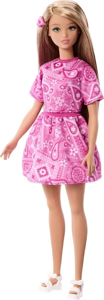 Barbie Fashionistas Style Doll #249 Blonde Hair Pink Paisley Print Skirt & Shirt & White Platform Sandals JJN62