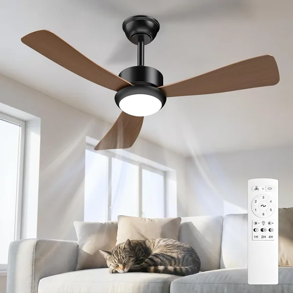 Airwit Ceiling Fan with Light 106 cm, Wood Effect Blades