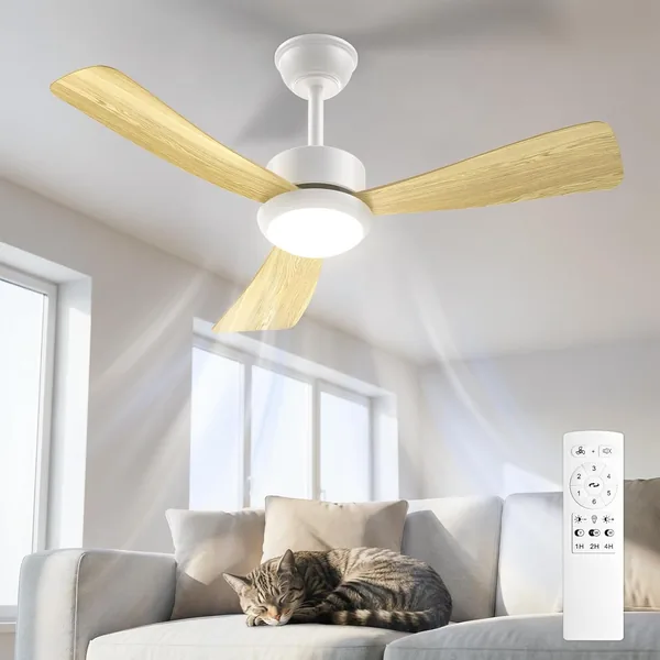 Ventilateur de plafond Airwit avec lumière 106 cm, pales effet bois, silencieux avec télécommande, LED dimmable, moteur DC REVE