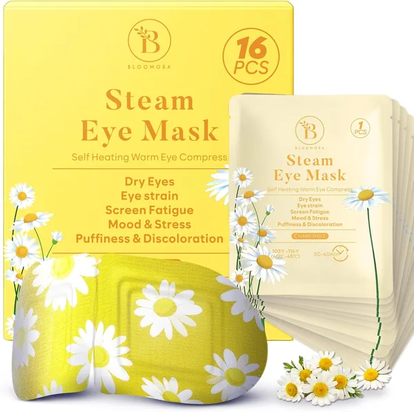 Máscaras para los ojos secos con manzanilla, mascarilla caliente con vapor para bolsas, fatiga y relajación, auto-calentante y desechable - 36% de descuento