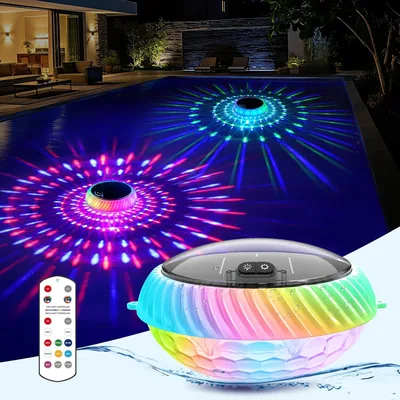 AearKing Schwimmbadbeleuchtung, RGB Poolleuchten mit Solarbetrieb und Fernbedienung, Poollicht mit Lichtshow, IP68
