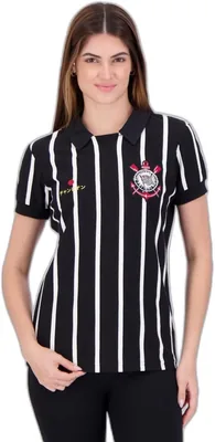 Camiseta Retrô Japão Corinthians Coimbra, Gola Polo Listrada