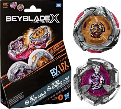 Hasbro Beyblade X Spear Scorpio 0-70Z UX & Tail Viper 3-85LO BX - Zestaw podwójnych bączek obrotowych, Najlepsza cena