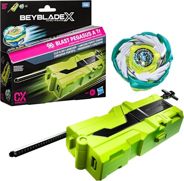 Hasbro Beyblade X Clip & Rip Launcher with Takara Tomy Attack Bey with Right Rotation Battle Spinning Spinner Toy Age 8+