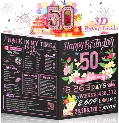 OLOSONG 50th Birthday Cards - Rose Gold Pop Up