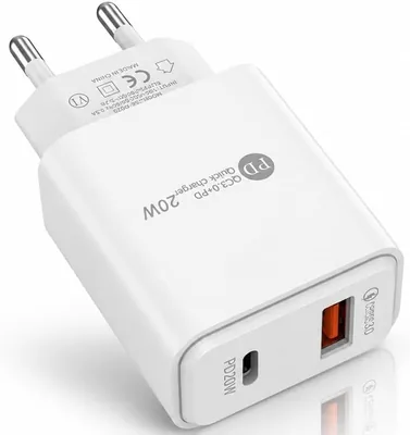 Dual Port USB Wall Charger 20W + 18W, EU Plug, Fast Charging