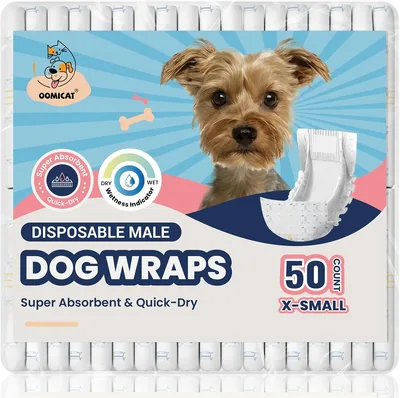 OOMICAT Dog Diapers Male, X-Small 50 Ct, Super Absorbent Male Dog Wraps with Wetness Indicator, Soft