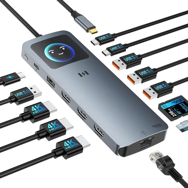 USB C Docking Station 3 HDMI Laptop Dockingstation mit 3x 4K HDMI & Ethernet, 29% Rabatt