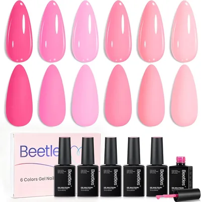 Beetles Pink Gel Nail Polish Set - 6 Colors Bright Hot Light Baby Pink Summer Gel Polish Soak off UV