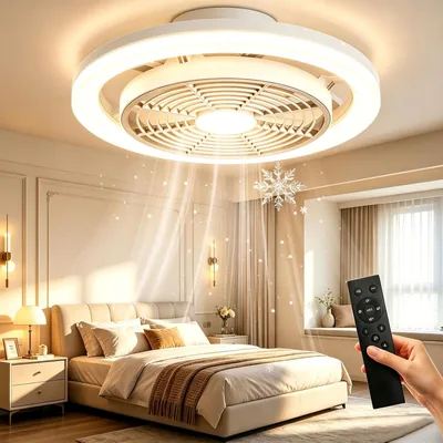 Ventilador de Techo Entero con Luz, Lámpara Ajustable de Techo con Control Remoto, 4 Velocidades/Ultra-Silencioso, Luz LED para Techo