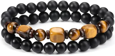 Jovivi 2pcs Crystal Beaded Bracelets for Men Natural Stone 8mm 10mm Tiger Eye Matte Agate Hematite Beads Bracelet Mens Protec Best Deal