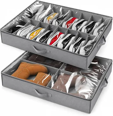 Unycos - Set di 2 Organizzatori di Scarpe da Sotto Letto, Tessuto Non-Tessuto, Pieghevole con Trasparenza (30% di Sconto)