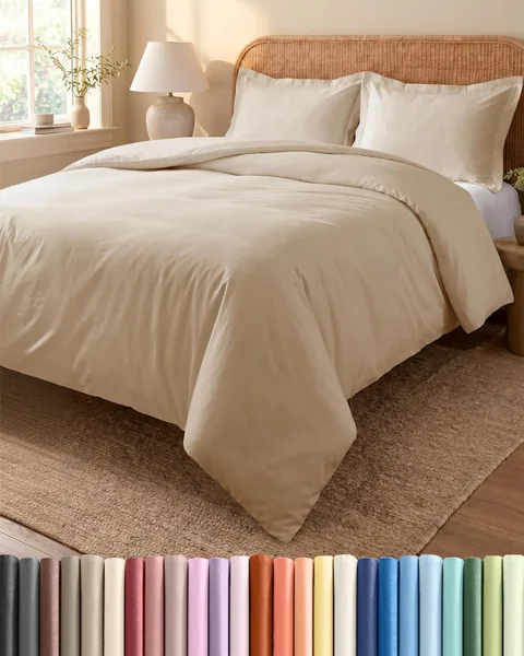 3-teiliges Bettwäsche-Set 240 x 220 cm Cremefarben, Duvetdecke mit 2 Kissenbezügen 80 x 80 cm, Bruchter Microfaser, Reißverschluss und Eckgummis