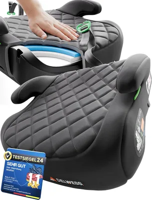 DELWESS Isofix Kinderautositz 125 - 150 cm Schwarz | Premium-Booster mit 3-Schicht-Komfort und Memory-Foam, ECE R129