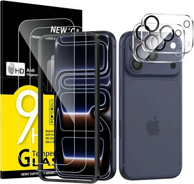 Ensemble de 4 verres trempés pour iPhone 17 Pro Max (6,9 pouces) et 2 protecteurs de caméra arrière - Outil d'installation facile