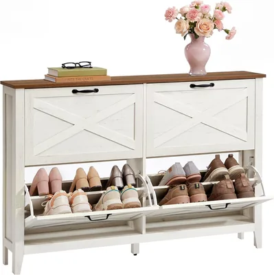 Cabinetero VASAGLE LIRY con 4 cajones plegables, estante de zapatos independiente estrecho para entrada, estilo rústico, para 20