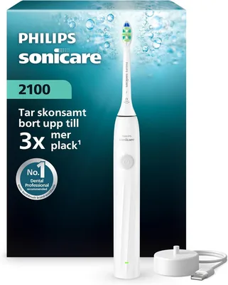 Philips Sonicare 2100 Series - Elektrisk tandborse med 2 intensitetsnivåer, EasyStart, SmarTimer och QuadPacer, 14-dagers batteri - 30% Off