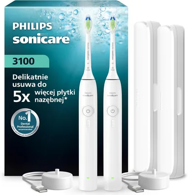Philips Sonicare z serii 3100 - Szczoteczka do zębów z wskaźnikiem nacisku, 3 poziomy intensywności, funkcja EasyStart i SmarTimer
