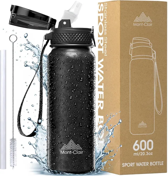 Mont-Clair Botella Agua Acero Inoxidable - Botella de Agua Deportiva - 600ml - Termica y Sin BPA