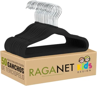 RagaBasics, Set de 50 Ganchos de Terciopelo para Niños, Perchas Metalicos de Alta Calidad con Rotación 360° Antideslizantes