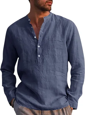 Camisa de lino para hombre Runcati Manga Larga Algodón Lino Vestido Casual Regular Beach Verano