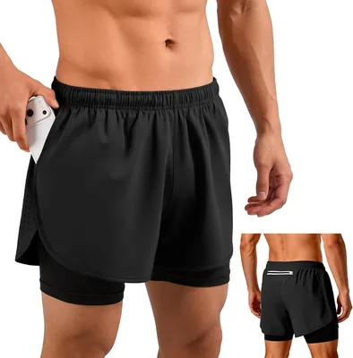NUOWEI 2 en 1 Shorts Hombre Deportivos, Pantalón Corto Gym con Forro | Secado Rápido, Con Bolsillos y Cinturilla Elástica