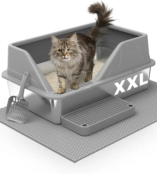 Stainless Steel Litter Box XL for Big Cats, Dark Grey, 30L
