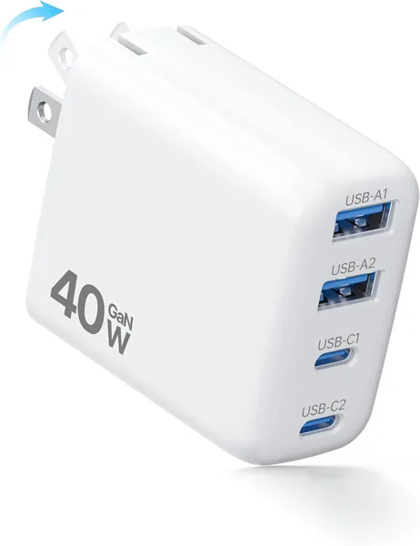 40W Total Rapid Charger, Type C Charger, 4 Devices Simultaneously Charging, Ultra Low Temperature, Foldable, iPhone Charger, PD Rapid Charging, PSE Technology Standards Compliant