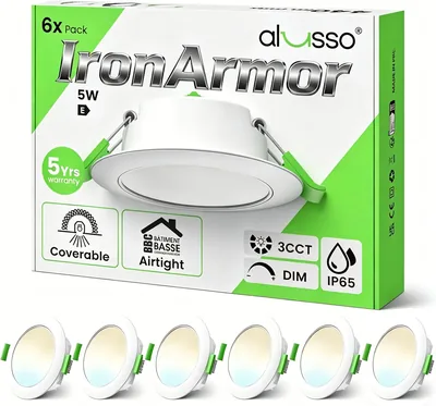 ALUSSO Metall LED Einbauleuchte 230 V dimmbar, IP65 Deckenbeleuchtung Bad Metall 3CCT, 5 W 550 lm, Luftdicht isoliert