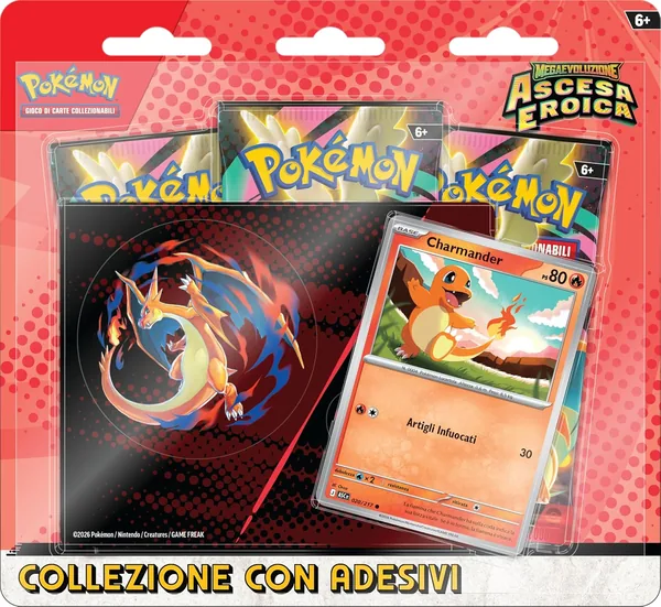 Pokémon: Collection with Stickers (Charmander) of the Scarlet and Violet Expansion - Heroic Rise of the GCC Pokémon (One Holographic Promotional Card and Three Expansion Envelopes)
