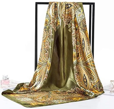 قطعة واحدة من وشاح كبير للمجوهرات للنساء، 35x35 بوصة، طباعة زهور ذهبية فاخرة