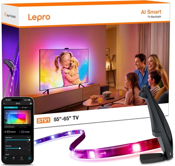 Lepro STV1 AI Smart LED TV Retroilluminazione,Aplicable a TV da 55-65 Pollici,Sync Istantanea LightIMS ,Striscia LED TV con Telecamera,Funziona con Alexa/Google Home,per TV Giochi