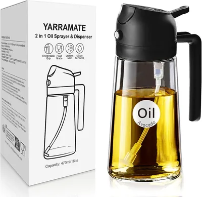 YARRAMATE Spruzzatore di Olio da Cucina, 2 in 1 Bottiglia di Olio d'Oliva per Friggere all'Aria e BBQ, 470ml Vetro
