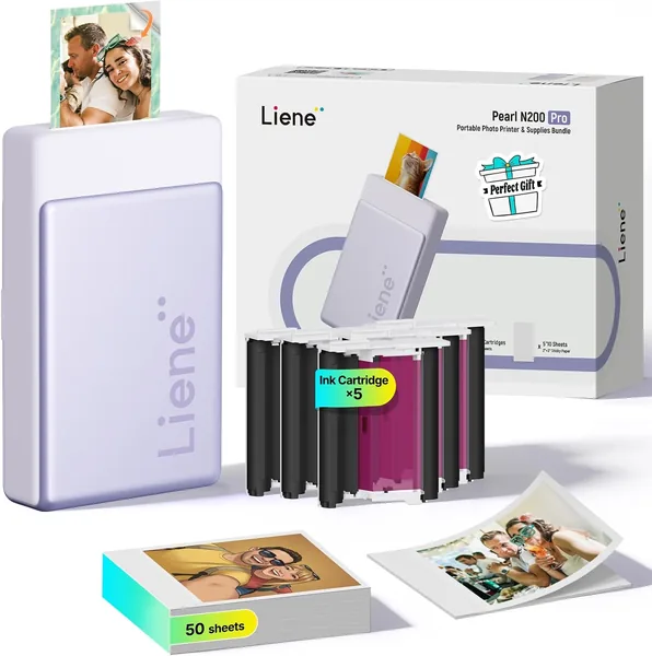Liene Pearl N200 Pro Portable Mini Photo Printer with Dye Sublimation - Includes 50 Self-Adhesive Ph