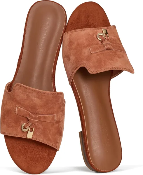 Project Cloud 100% Genuine Leather Sandals Women Dressy - Non-Slip Womens Sandals with Memory Foam Insole Slides for Women Footwear - Lightweight Flat Sandals for Women