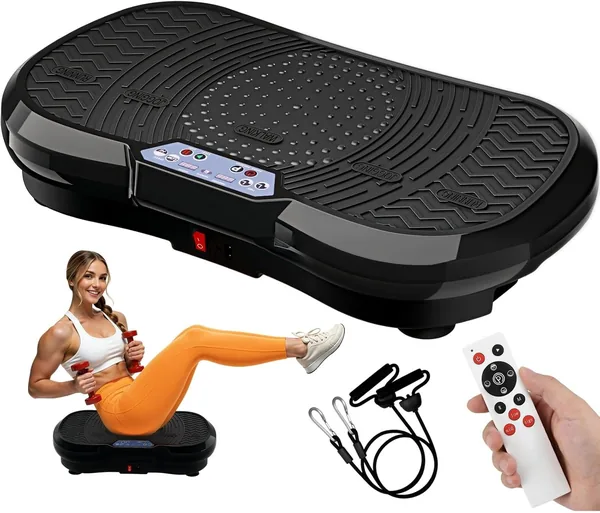 TLGREEN Vibraplatt med stille motor, 120 steg + 10 träningsprogram, remote kontroll, antislip, fullbodyträning - 21% avrundad