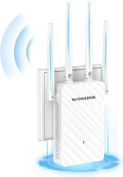 WONLINK WLAN Verstärker, 1200 Mbps Dual Band Internetverstärker mit 4 Antennen, Ethernet-Anschluss, WPS & MU-MIMO