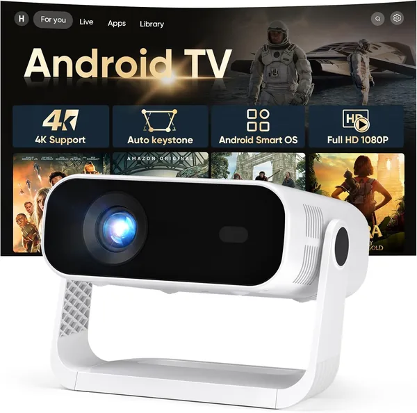 2026 New Smart Projector Built-in Apps, Android 14, Native 1080P 4K Supported WiFi 6 Bluetooth 5.2, 