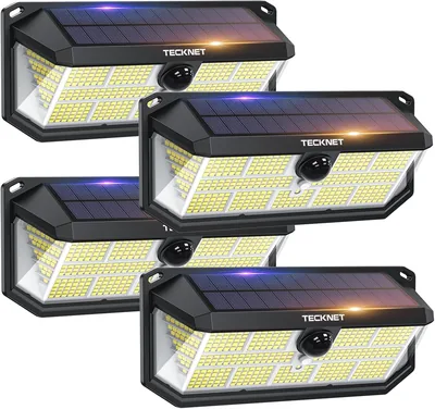 Lámpara Solar Exterior TECKNET, 495 LED, Iluminación 300°, Lámpara Solar con Sensor de Movimiento IP66