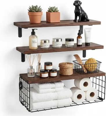 Repisas Flotantes de Pared OSLIFE para Baño, Organizador con Cesta de Alambre