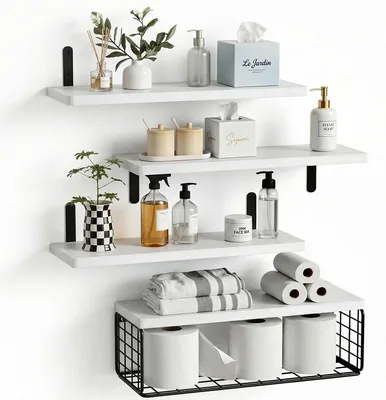 Repisas Flotantes de Pared OSLIFE para Baño, Organizador con Cesta de Alambre