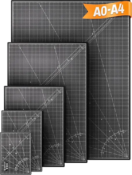 CRAFTUS Schneidematte A2 Schwarz-Grau [45x60cm] | Bastelunterlage selbstheilend mit 5-lagigem Schnittschutzkern | Bastelmatte mit beidseitigen Pr zisionsmuster & Winkelmesser