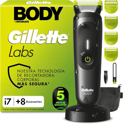 Gillette Labs i7 Cuerpo + Rasurador Intimo, 8 Accesorios, Negro - Mejor Oferta