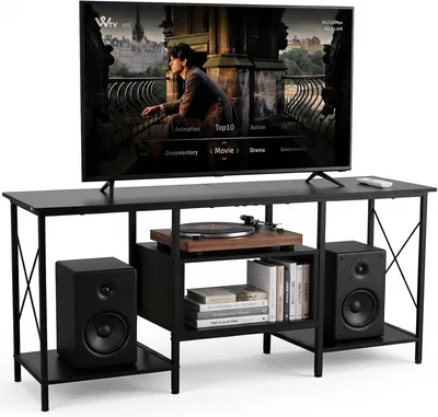 OSLIFE 160CM / 75 Pulgadas Muebles para TV con Cajones y Estantes Abiertos, Soporte para TV de Entretenimiento