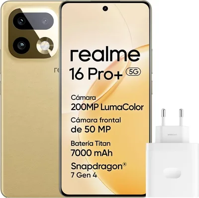 Realme 16 Pro+ 5G Smartphone, 8GB + 256GB, Pantalla AMOLED Curva 144Hz 6.8", Batería 7000mAh, Cámara 200MP OIS, IP69K, Carga Rápida (Ahorro del 17%)