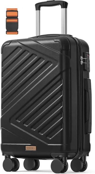 Caja de viaje SONGMICS, maleta dura, equipaje de mano con candado TSA, correa incluida, ABS, 4 ruedas dobles, tamaño de cabina M, 55 Best Deal