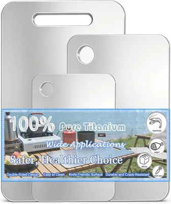 100% Pure Titanium Cutting Board Set of 3, Titanium Cutting Boards for Kitchen Dishwasher Safe, Doub