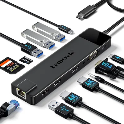 Lemorele 13-in-1 USB C Docking Station - Triple Monitor Support