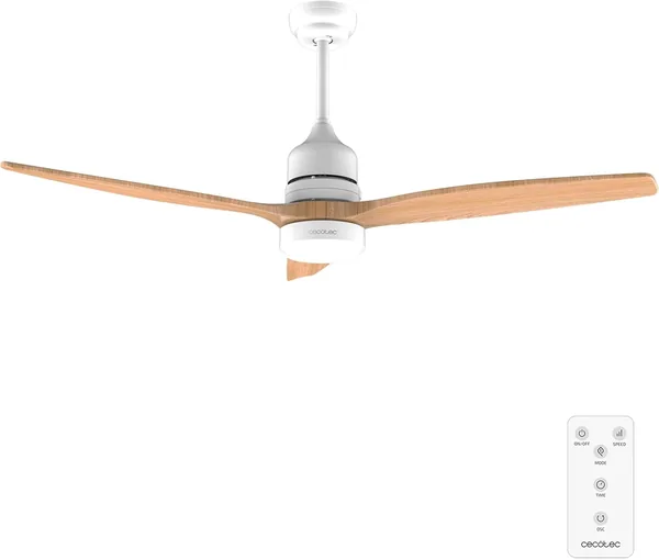 Cecotec EnergySilence Aero 5230 Ventilateur de plafond avec lumière et télécommande, 40W moteur DC, 3 pales, LED, Blanc Bois