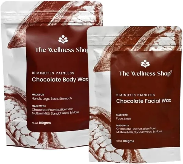 The Wellness Shop Combo Chocolate Body (10 Min) & Face (5 Min) Painless Solution Set | Sandal Wood, Rice Flour Extracts, Instant Glow & Deep Nourishment, All Skin Types, Salon-Like